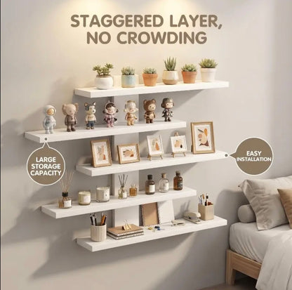 5-Tier Matte Modern Vertical Floating Shelf - Wall-Mounted, Space-Saving Storage for Bedroom, Small Spaces, Plants, Books, Photos