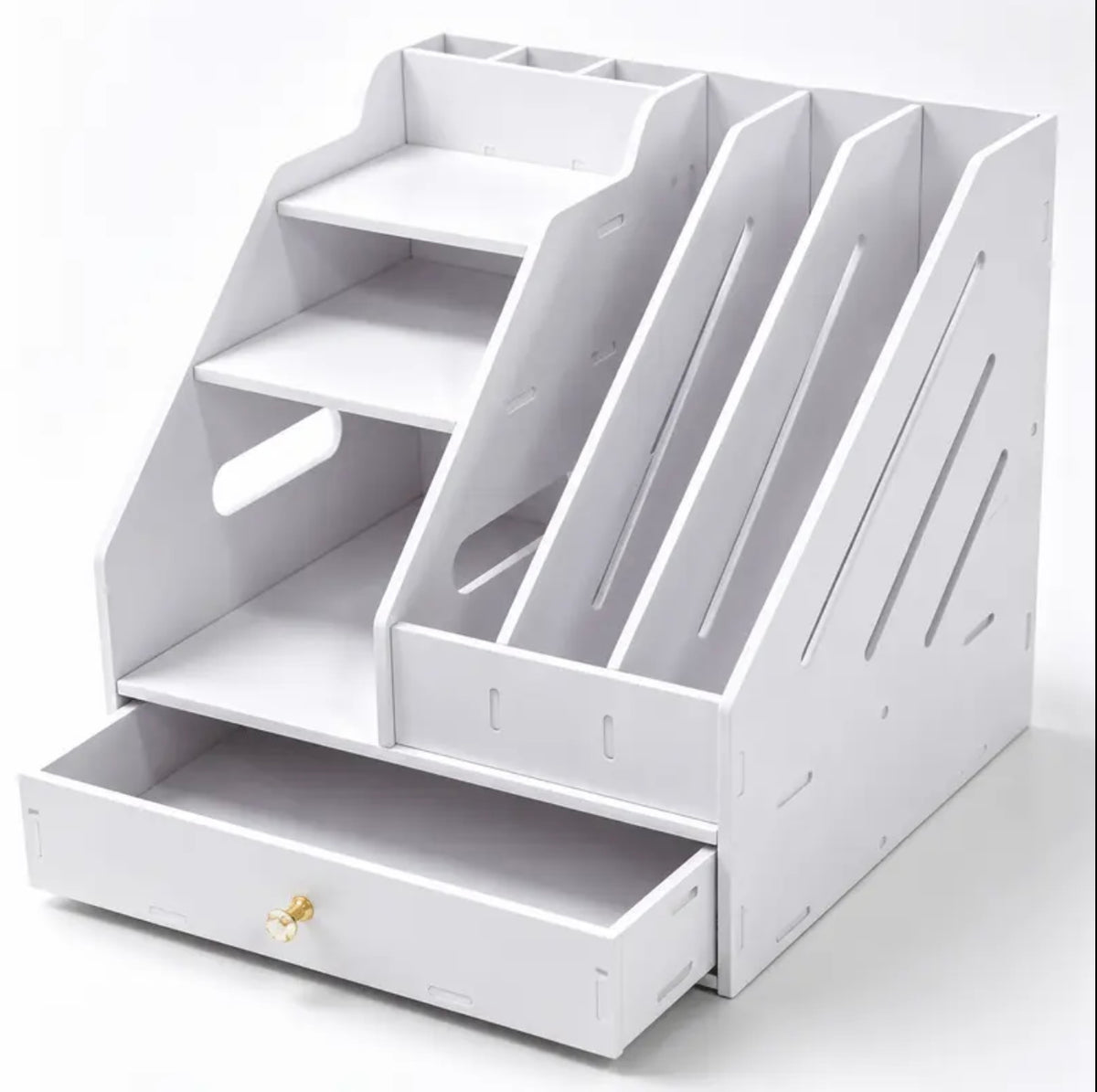 Contemporary Fixed-Form Metal Desk Shelf - Streamlined Office Storage Unit for Home Workstations, Study Desks