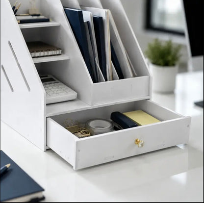 Contemporary Fixed-Form Metal Desk Shelf - Streamlined Office Storage Unit for Home Workstations, Study Desks