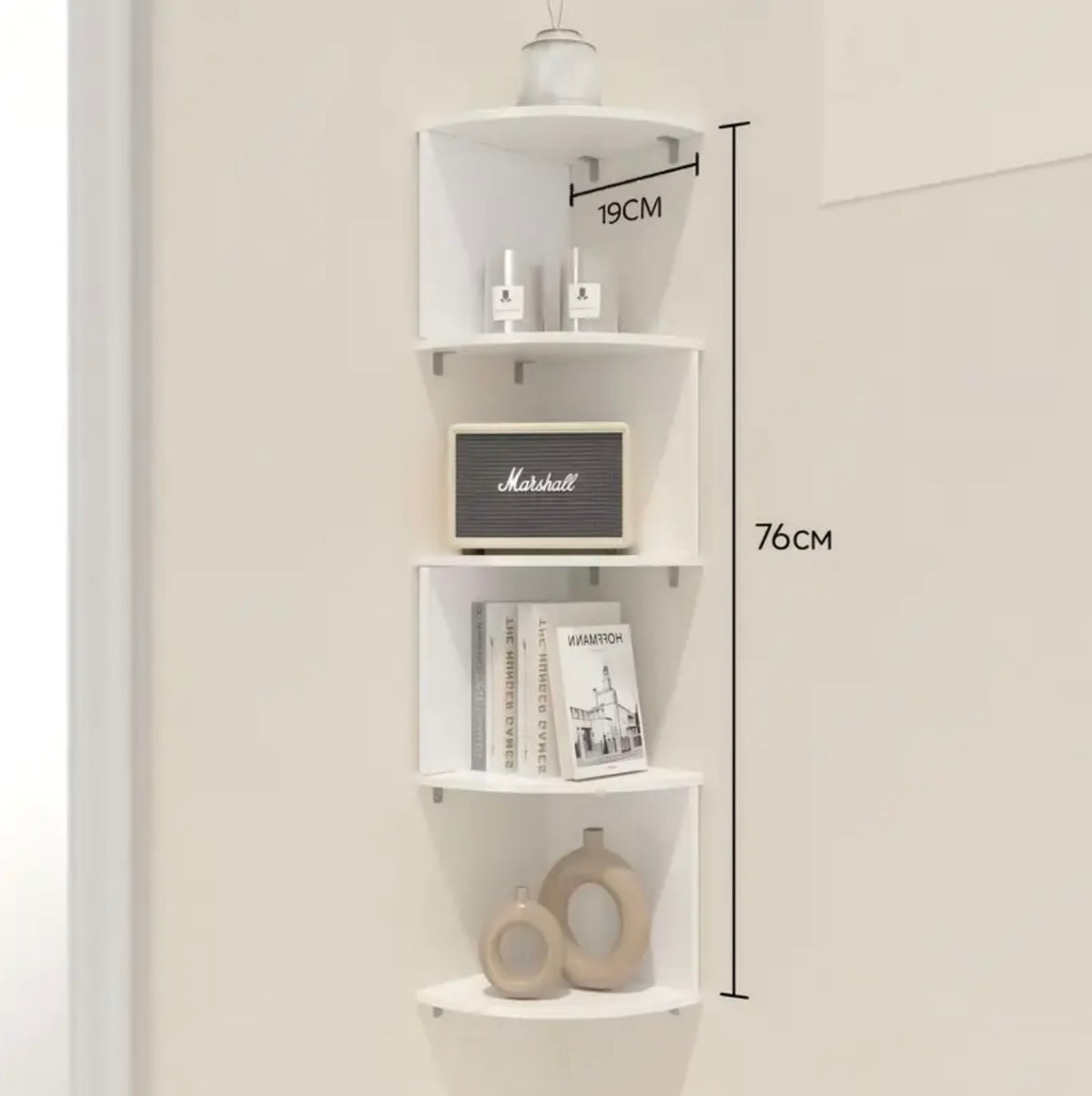 Traditional Style 5-Tier Heavy-Duty Wall-Mounted Corner Shelf - Curved  Shelves, Easy Installation, Space-Saving Organiser for Bedrooms, Bathrooms, Home Decor Use