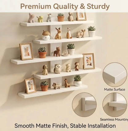 5-Tier Matte Modern Vertical Floating Shelf - Wall-Mounted, Space-Saving Storage for Bedroom, Small Spaces, Plants, Books, Photos