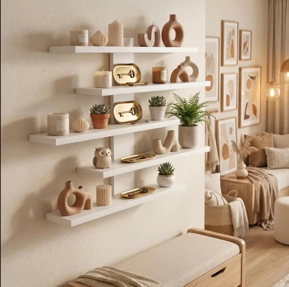 5-Tier Matte Modern Vertical Floating Shelf - Wall-Mounted, Space-Saving Storage for Bedroom, Small Spaces, Plants, Books, Photos