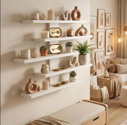 5-Tier Matte Modern Vertical Floating Shelf - Wall-Mounted, Space-Saving Storage for Bedroom, Small Spaces, Plants, Books, Photos