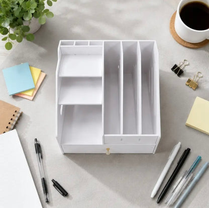 Contemporary Fixed-Form Metal Desk Shelf - Streamlined Office Storage Unit for Home Workstations, Study Desks