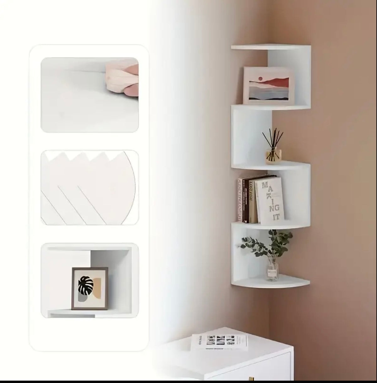 Traditional Style 5-Tier Heavy-Duty Wall-Mounted Corner Shelf - Curved  Shelves, Easy Installation, Space-Saving Organiser for Bedrooms, Bathrooms, Home Decor Use