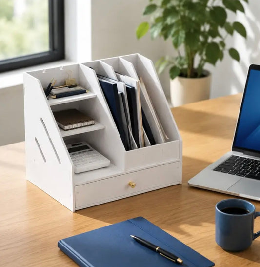 Contemporary Fixed-Form Metal Desk Shelf - Streamlined Office Storage Unit for Home Workstations, Study Desks