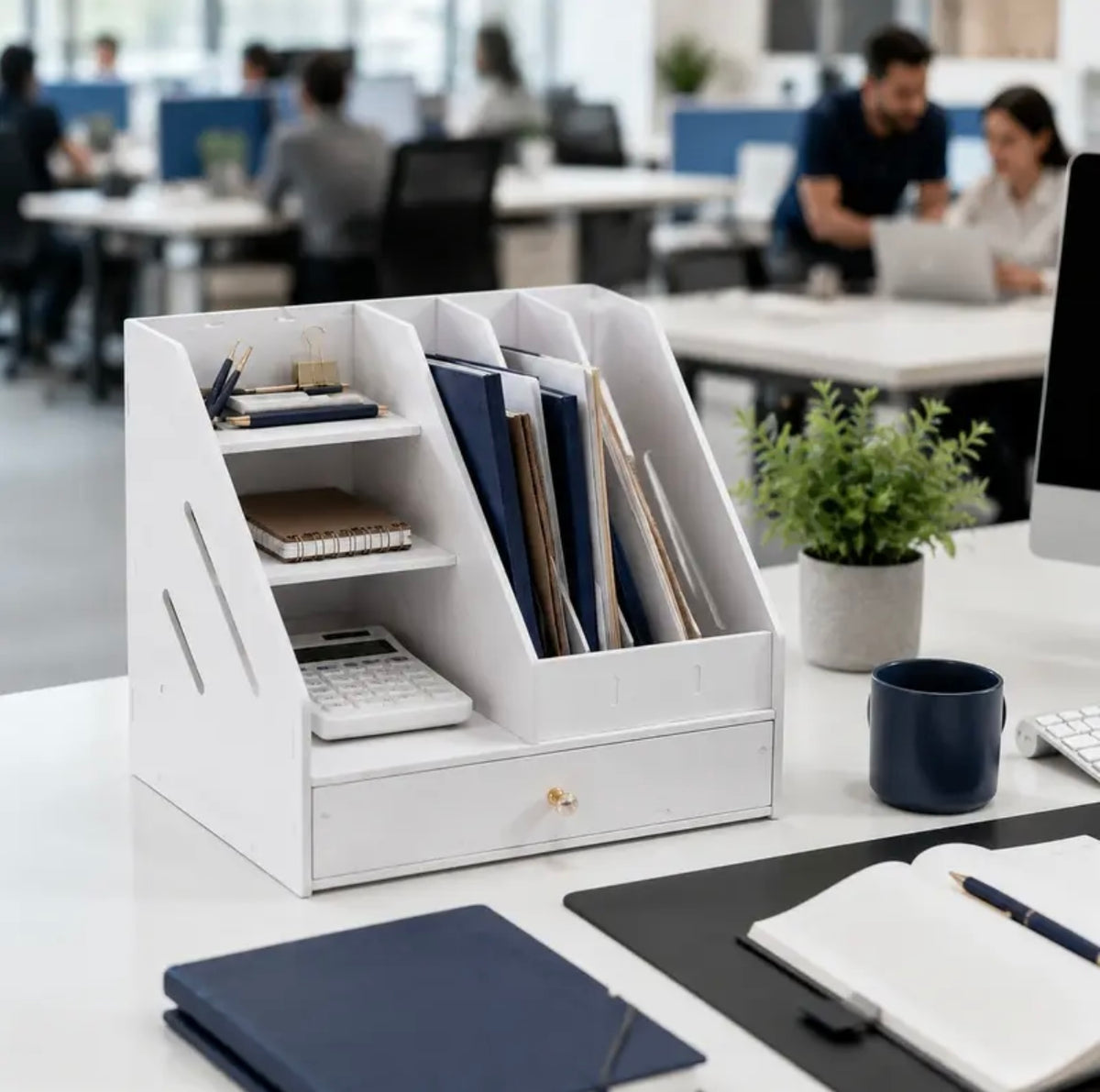 Contemporary Fixed-Form Metal Desk Shelf - Streamlined Office Storage Unit for Home Workstations, Study Desks