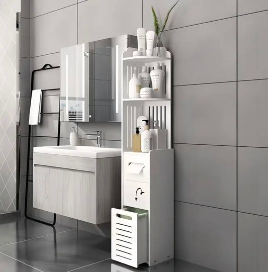Vinyl White Mesh Bathroom Shelf - No Drill Wall-Mounted Organizer Suitable for Towels, Perfume Bottles, Soap Dishes, Space-Saving Layered Shelves with Mesh for Small Bathrooms, Moisture-Resistant Modern Bath Storage